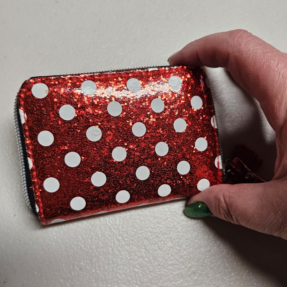 Disney Minnie Mouse Red‎ Glitter Polka Dot Zip Around Wristlet Wallet Hong Kong - Picture 4 of 10
